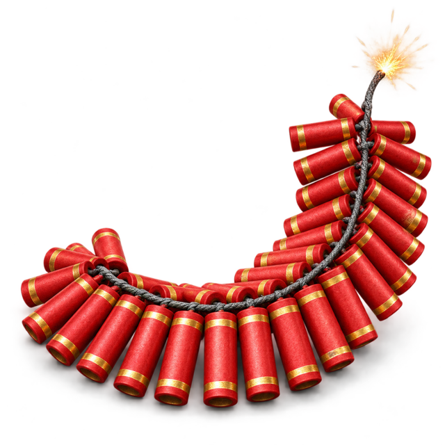 Classic red firecrackers with a sparkling fuse