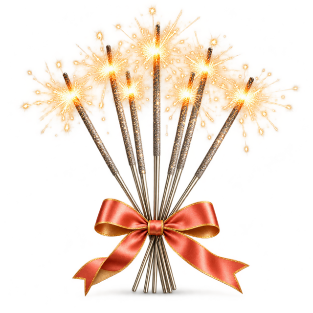 Colourful sparklers with golden sparks